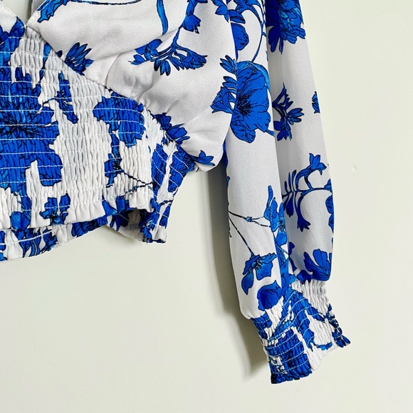 Lulu’s Size S Into the Sunshine Ivory Floral Print Tie-Back Smocked Crop Top - Picture 6 of 6